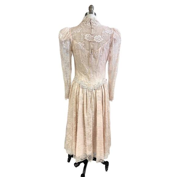 VTG CACHET by BARI PROTAS Blush Pink  Lace Victorian Revival Dress 80s  Sz M - Picture 6 of 7
